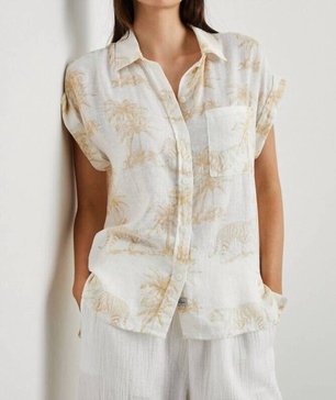 whitney button down top in wild bengals