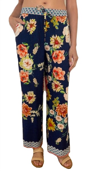 floral border split pant in multi