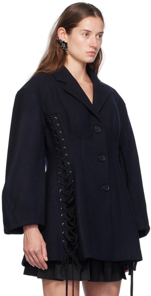 Navy Sculpted Lace-Up Corset Jacket