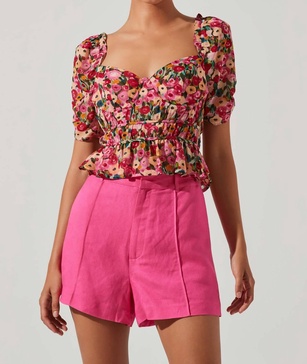 nayeli floral puff sleeve top in red multi floral