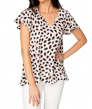 avril flutter sleeve v-neck top in flamingo