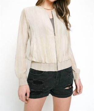 washed crinkle bomber jacket in almond