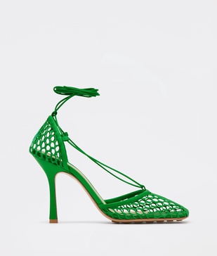 Stretch leather-trimmed mesh pumps