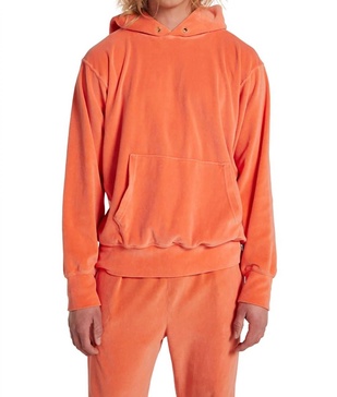 cropped velour hoodie sweatshirt in washed cantaloupe