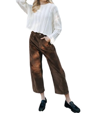 slouchy cord barrel pants in brown