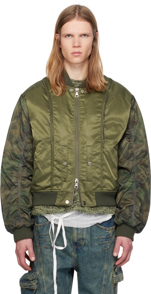 Khaki Mesh Sleeve Bomber Jacket