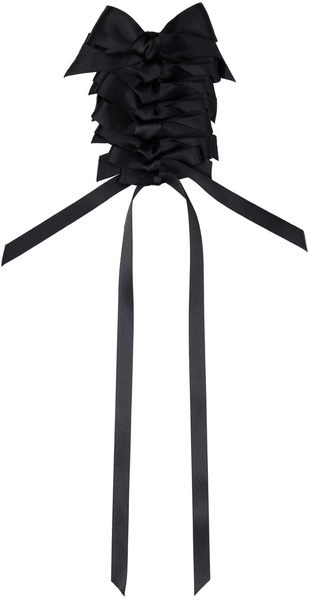 Black Long Rosette Bow Brooch