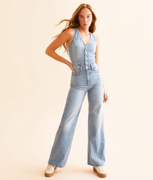 Premium Wide Leg Denim Jumpsuit