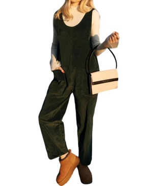 cord jumpsuit in green