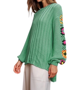 sweater with crochet arms in mint green