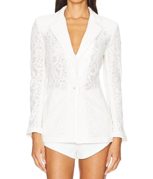 judith sheer lace notch collar blazer in off white