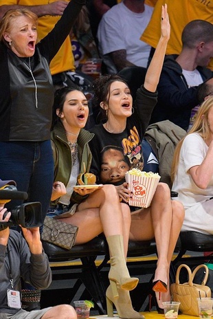 Bella Hadid with Kendall Jenner at the Los Angeles Lakers Game November 8, 2016