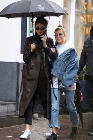 Hailey Baldwin with Kendall in Amsterdam February 27, 2017