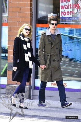 Emma Stone in New York City with Andrew Garfield March 23, 2012