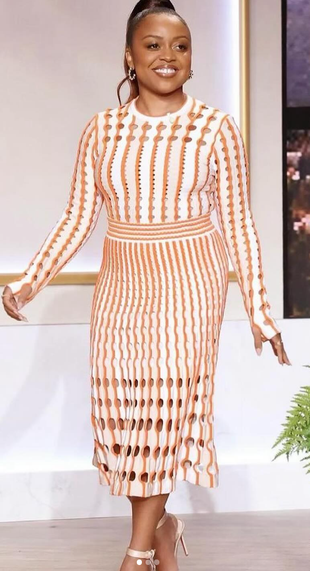 white and orange cut out dress?