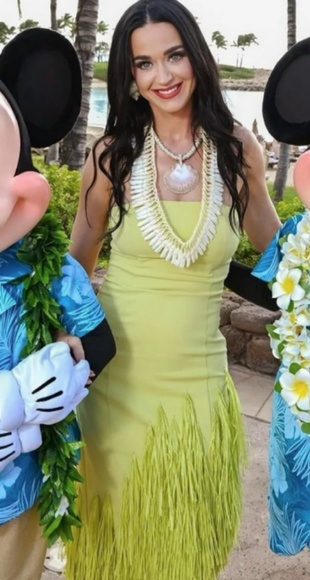 yellow strapless fringe dress?