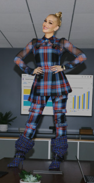 plaid pants, blue print dress, and check print top?