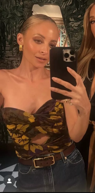 gold jewelry and floral cut out top?