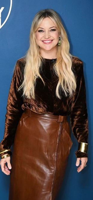 brown leather skirt and velvet shirt?