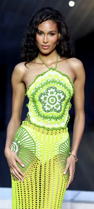 green and yellow knit halter dress?