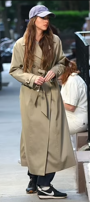 black sneakers and tan trench coat?