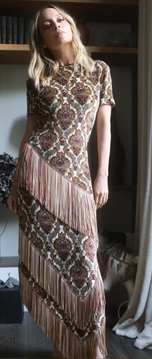 brown print fringe dress?