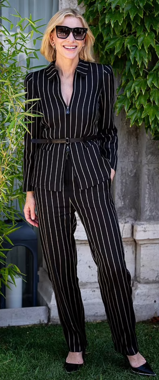 black pants and striped jacket?