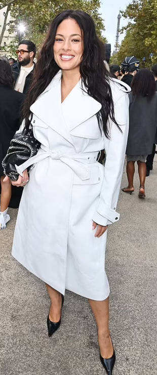 white belted coat and black chain handbag?