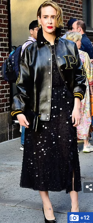 leather varsity jacket and sequin dress?