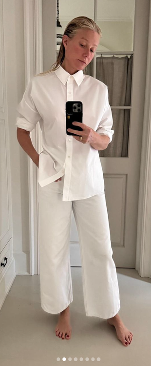 white jeans and button down shirt?