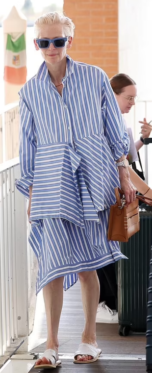 blue striped skirt and button down shirt?