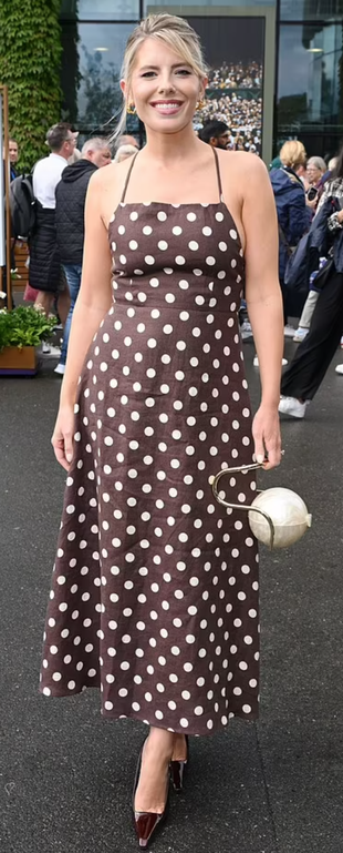 brown polka dot dress and pumps?