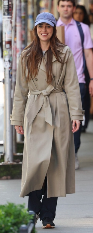 beige coat and black handbag?