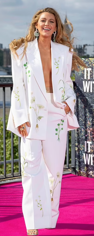 white floral pants and blazer?