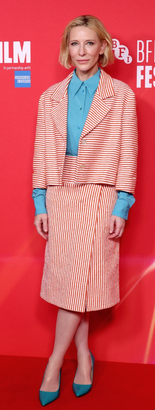 red striped skirt and jacket?