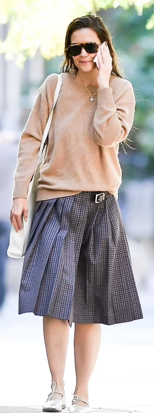 ballet shoes, pleated skirt and sweater?