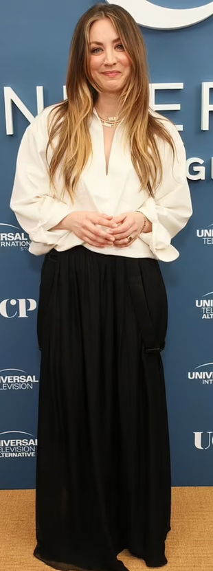 black maxi skirt and beige shirt?