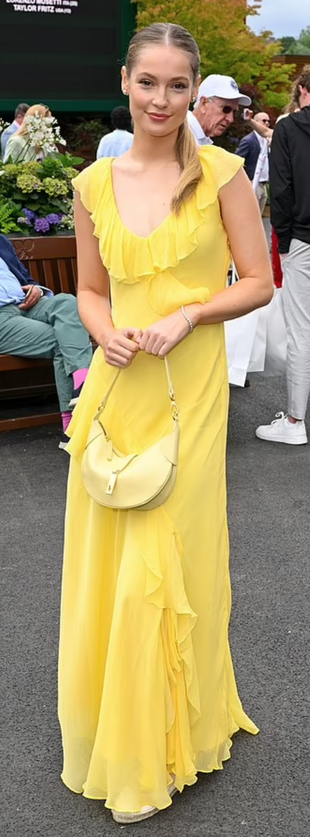 yellow ruffle dress and handbag?