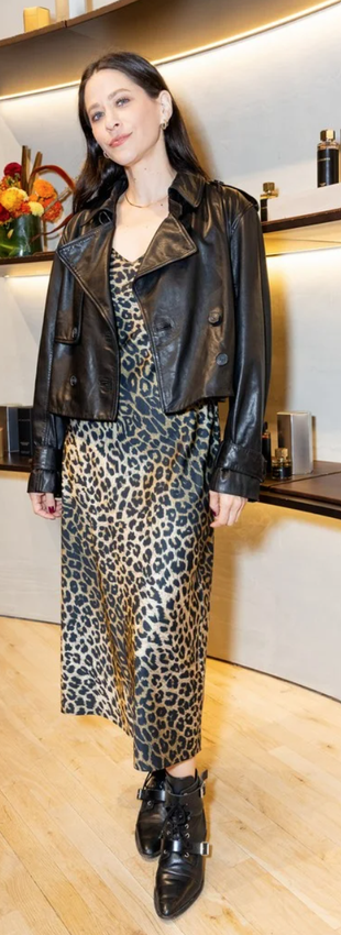 black leather jacket and leopard dress?