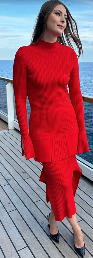 red ribbed skirt and dress?