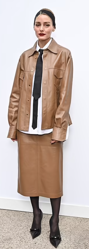 brown leather skirt and shirt?