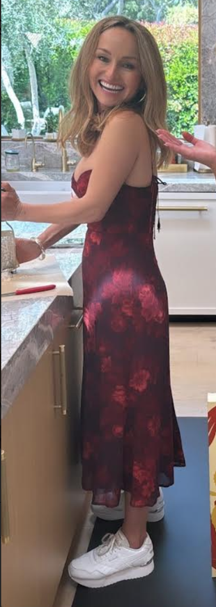 floral red dress?