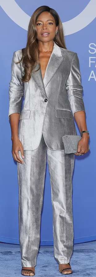 gray blazer, sandals, and pants?