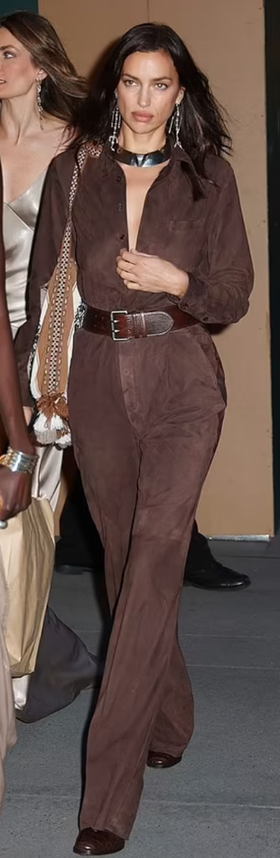 brown suede jumpsuit and handbag?