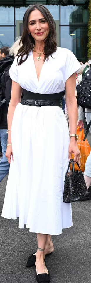 white shirt dress, black belt, and handbag?