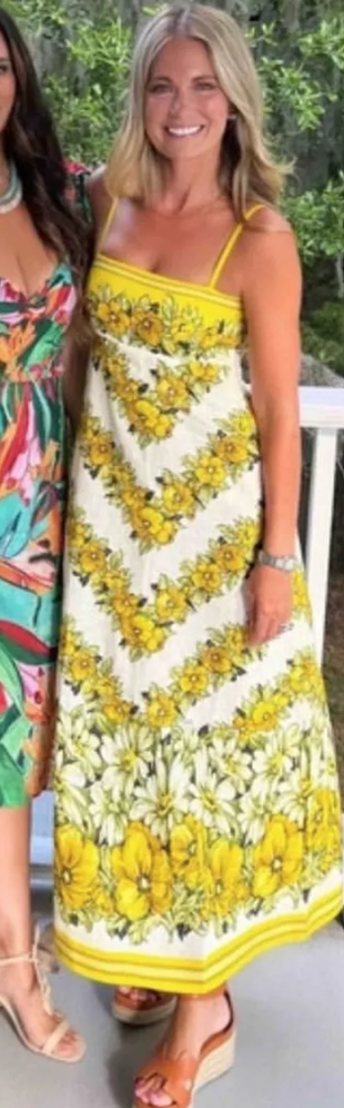 yellow floral dress and sandals?