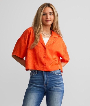 Tonal Jacquard Cropped Blouse