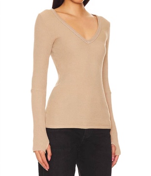 cuffed long sleeve v in clay