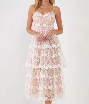 crochet lace midi dress in white