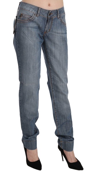 Just Cavalli Blue Washed Cotton Low Waist Slim Fit Denim Pants